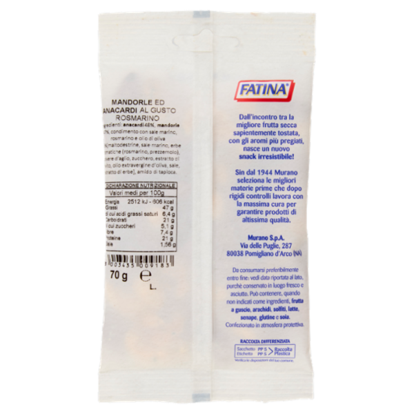 Fatina Mix Mandorle e Anacardi Tostati al gusto Rosmarino 70 g