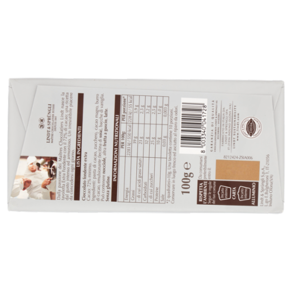 Lindt Gamme Bleue Tavoletta Cioccolato extra fondente 72% 100 g