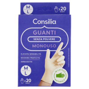 Consilia Guanti Monouso In Lattice Naturale Senza Polvere Taglia M/L 20 Pz
