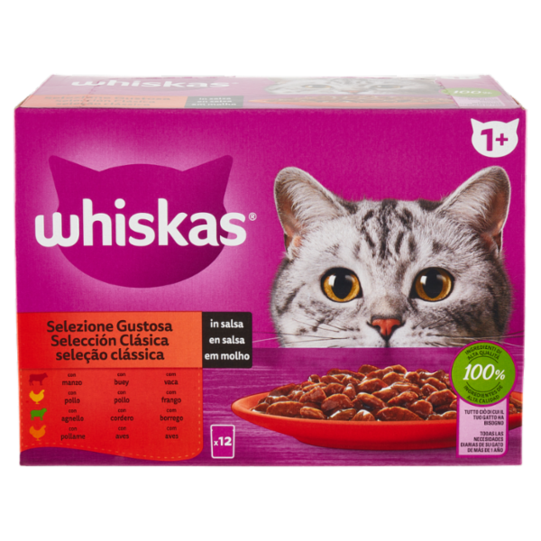 Whiskas Selezione Gustosa in salsa con manzo, con pollo, con agnello, con pollame 12 x 85 g
