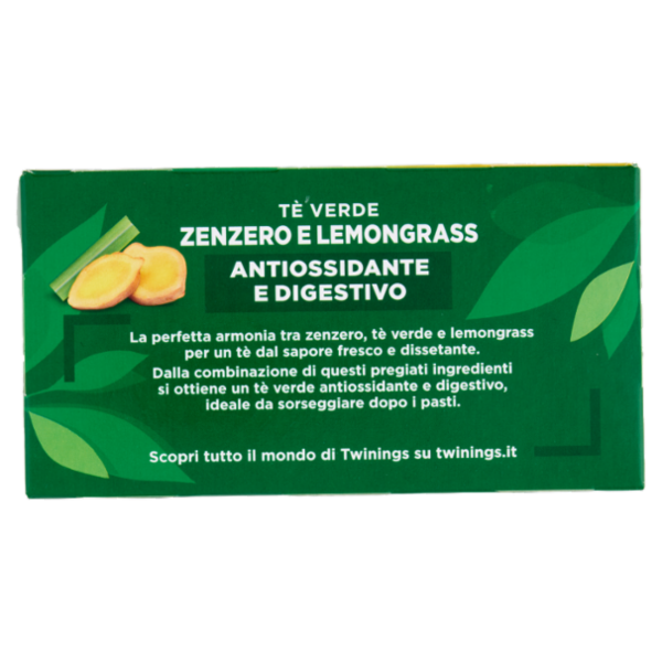 Twinings Zenzero e Lemongrass Tè Verde aromatizzato Antiossidante e Digestivo 20 filtri The 40 g