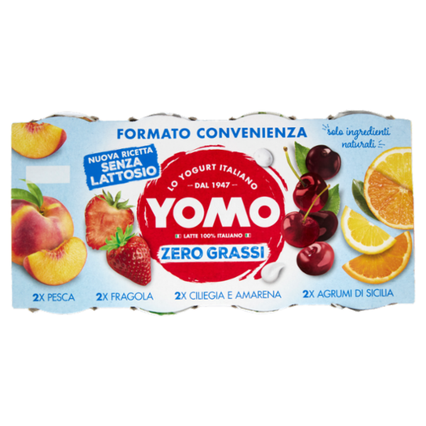 Yomo Zero Grassi Pesca, Fragola, Ciliegia e Amarena, Agrumi di Sicilia 8 x 125 g