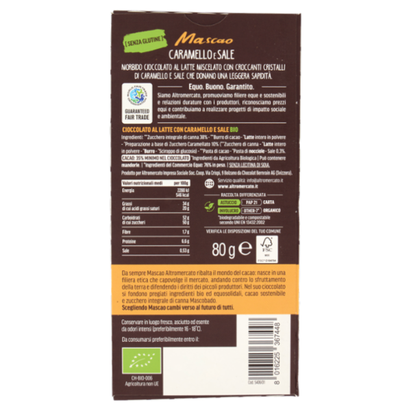 altromercato Bio Mascao Caramello e Sale Cioccolato al Latte 80 g