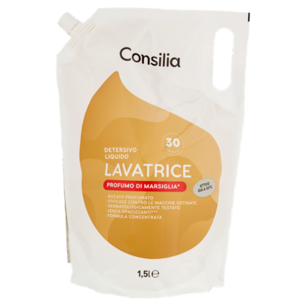 Consilia Detersivo a Mano e in Lavatrice Liquido Marsiglia 30 Lavaggi 1,5 L