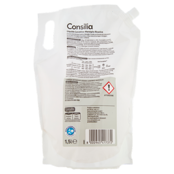 Consilia Detersivo a Mano e in Lavatrice Liquido Marsiglia 30 Lavaggi 1,5 L