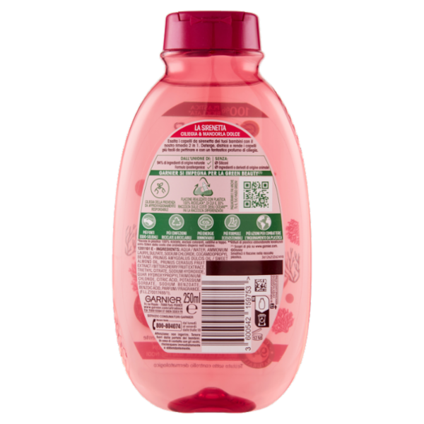 Garnier Ultra Dolce Shampoo 2in1 per Bambine alla Ciliegia e Mandorla Dolce, senza parabeni, 250 ml