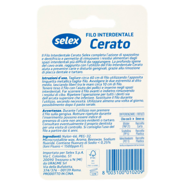 Selex Filo Interdentale Cerato al Fluoro 50 m