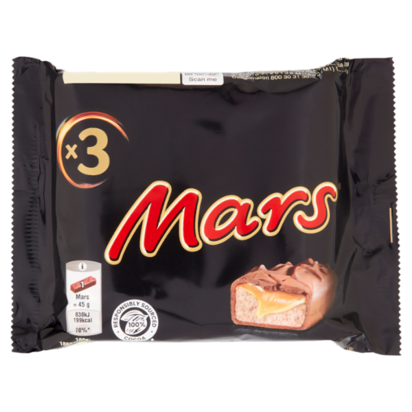 Mars Snack con Caramello Ricoperta al Cioccolato, Multipack da 3 x 45 g