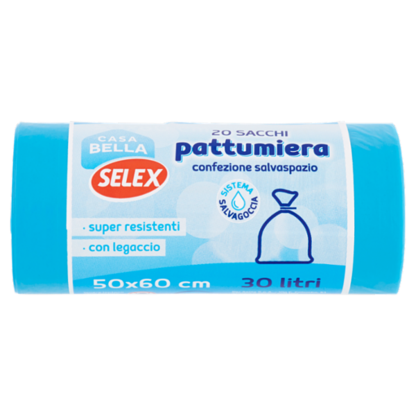 Selex Casa Bella Sacchi Pattumiera Blu con Legaccio Cm 50X60 20 pezzi
