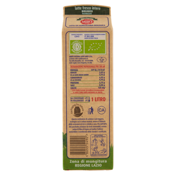 Fattoria Latte Sano BioSano latte fresco Biologico Intero Pastorizzato 1 L