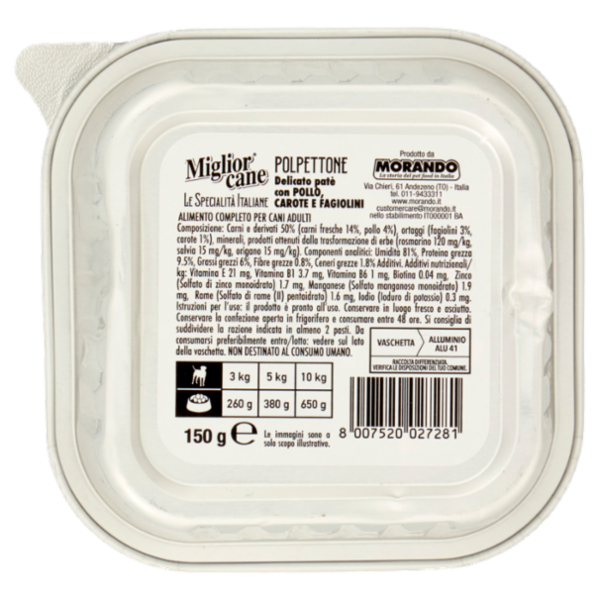 Migliorcane Le Specialità Italiane Polpettone con Pollo, Carote e Fagiolini 150 G
