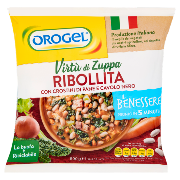 Orogel Il Benessere Virtù di Zuppa Ribollita con Crostini di Pane e Cavolo Nero Surgelati 500 g