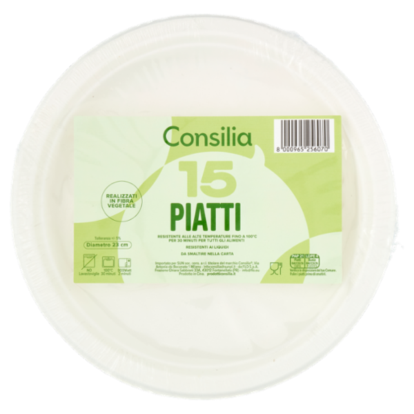 Consilia Piatti Piani in Fibra Vegetale Biodegradabili Compostabili 23 cm 15 pezzi