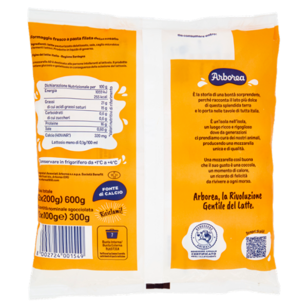 Arborea Ad Mozzarella ad Alta Digeribilità Senza Lattosio 3 x 100 g