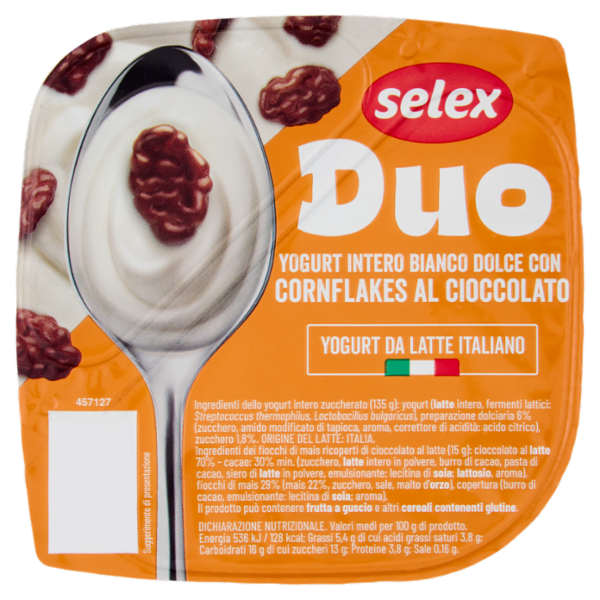 Selex Duo Yogurt Intero Bianco Dolce con Cornflakes al Cioccolato 150 g
