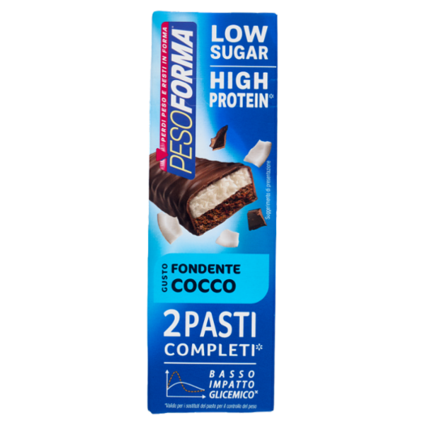 Pesoforma Barrette 2 Pasti Low Sugar Fondente Cocco, High Protein, basso impatto glicemico - 2x62g