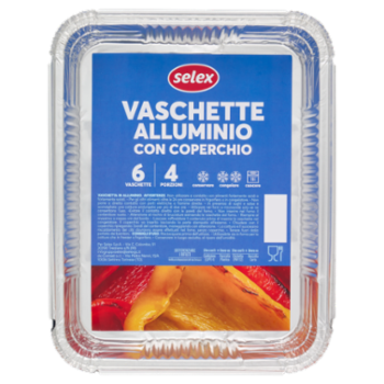 Selex Contenitore In Alluminio Con Coperchio 22x17x3,5 Cm 6 Pezzi