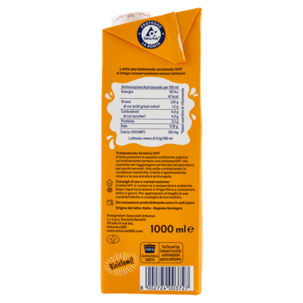 Arborea Ad Latte Parzialmente Scremato ad Alta Digeribilità Senza Lattosio 1000 ml