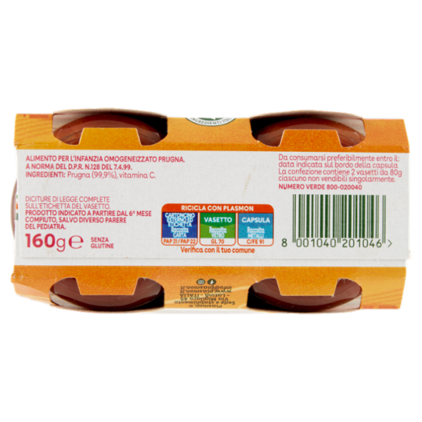 Plasmon Omogeneizzato Prugna 2 x 80 g