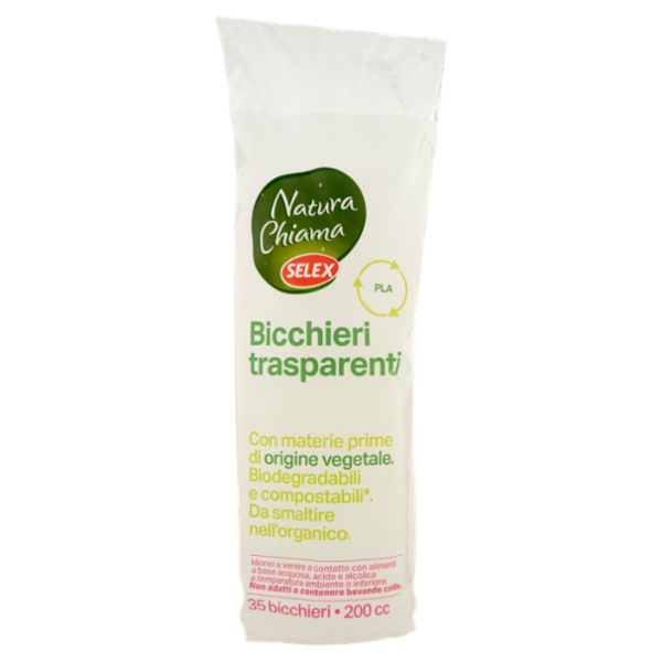 Selex Natura Chiama Bicchieri Trasparenti Eco Biodegradabili e Compostabili 200 cc 35 pezzi