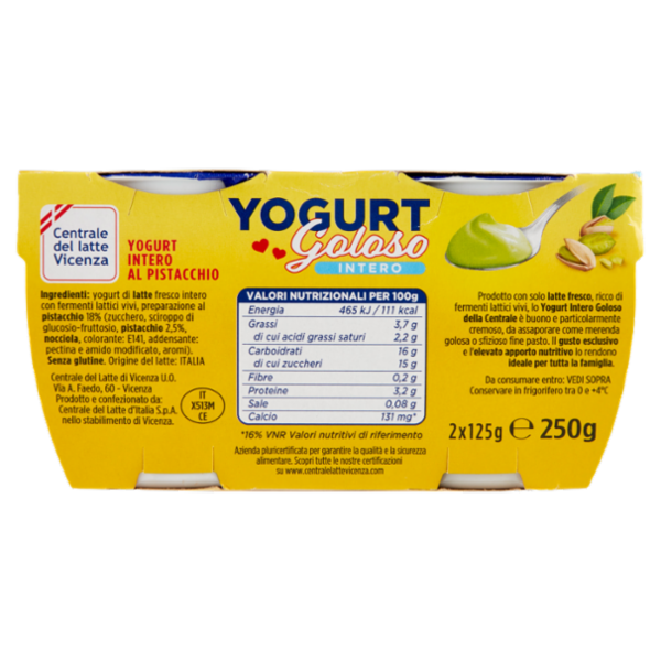 Centrale del latte Vicenza Yogurt Goloso Intero Pistacchio 2 x 125 g
