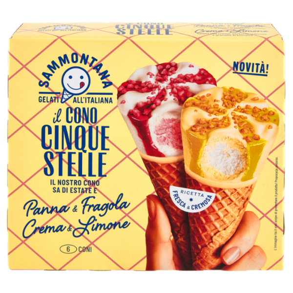Sammontana il Cono Cinque Stelle Panna & Fragola, Crema & Limone 6 x 60 g