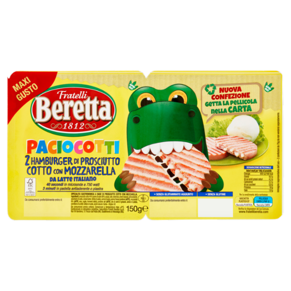 Fratelli Beretta Paciocotti 2 Hamburger di Prosciutto Cotto con Mozzarella 150 g