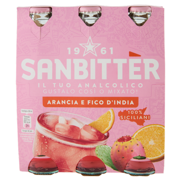 Sanbittèr, Arancia e Fico d'India, Aperitivo Analcolico - 3 x 200ml