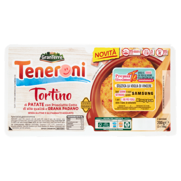 Teneroni Tortino di Patate con Prosciutto Cotto di alta qualita e Grana Padano 2 x 100 g