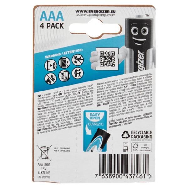 Energizer Max Plus AAA 4 pz