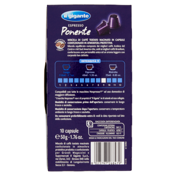 IL GIGANTE Espresso Ponente 10 Capsule 50 g