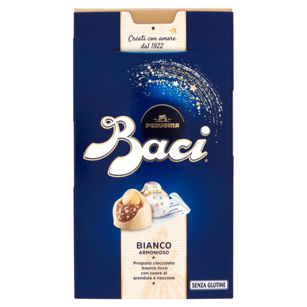 BACI PERUGINA Bianco Cioccolatini ripieni al gianduia e nocciola intera scatola 200g