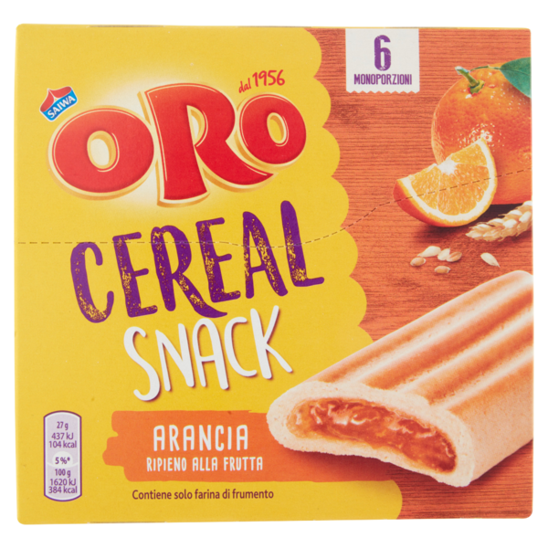 Oro Cereal Snack Arancia, soffice barretta con ripieno all'arancia - 162g