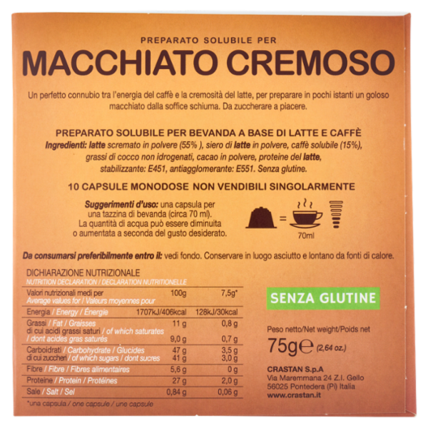 Crastan Preparato Solubile per Macchiato Cremoso Capsule Compatibili Dolce Gusto 10 x 7,5