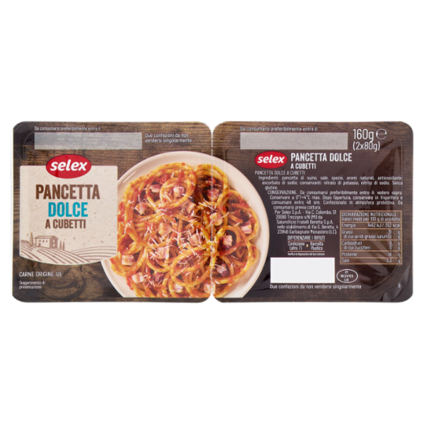 Selex Pancetta Dolce a Cubetti in Confezioni Salvafreschezza 2x80 g