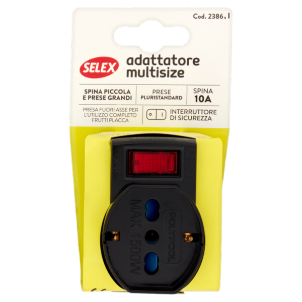 Selex Adattatore Multisize Spina 10A + 3 Prese 10-16A con Interruttore di Sicurezza Nero