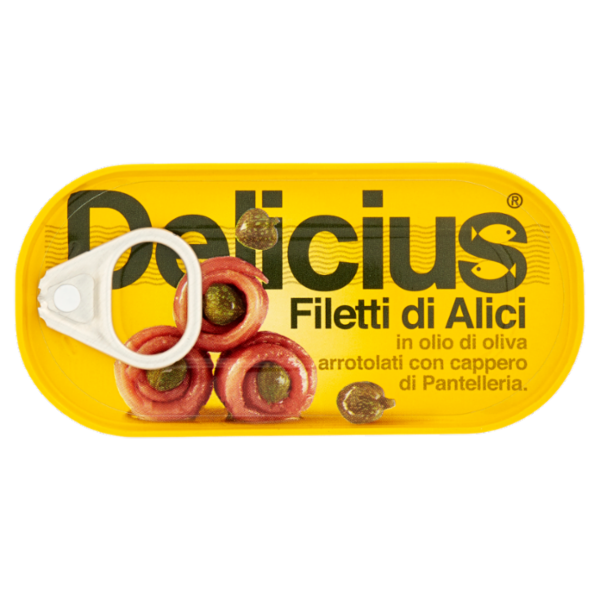 Delicius Filetti di Alici in olio di oliva arrotolati con cappero di Pantelleria 46 g