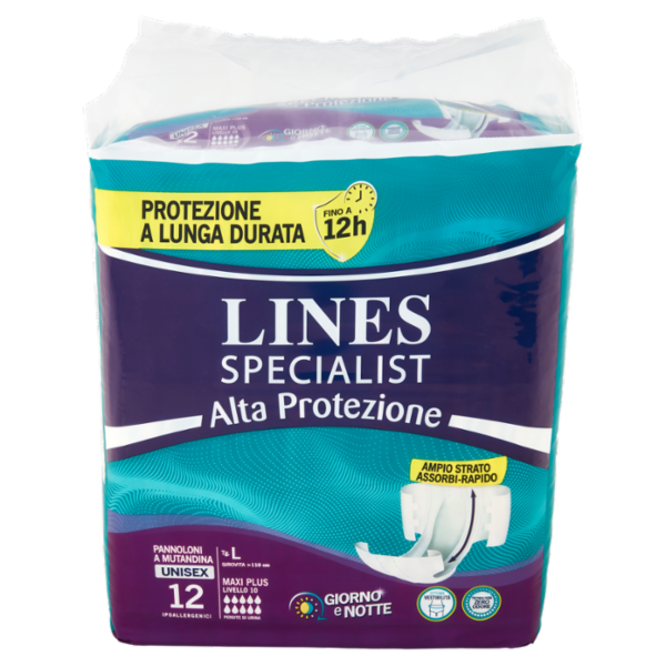Lines Specialist Alta Protezione Pannoloni a Mutandina Unisex Tg. L Maxi Plus 12 pz
