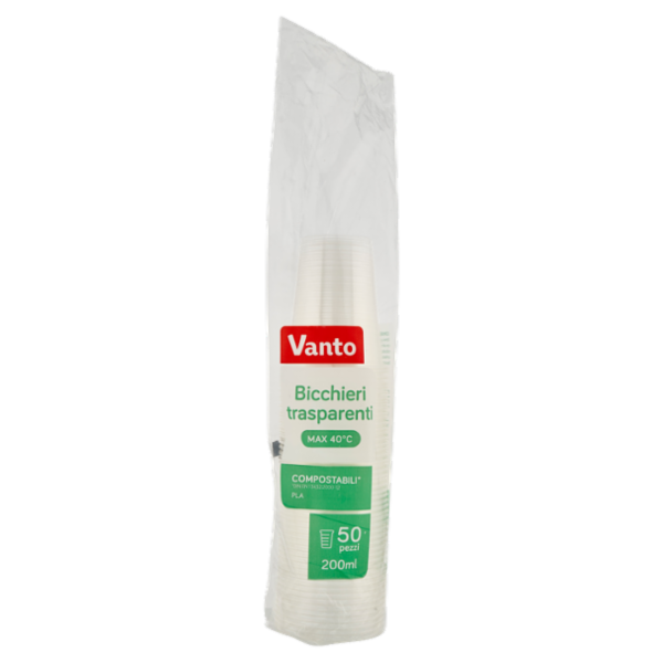 Vanto Bicchieri Trasparenti Compostabili 200 cc 50 pezzi