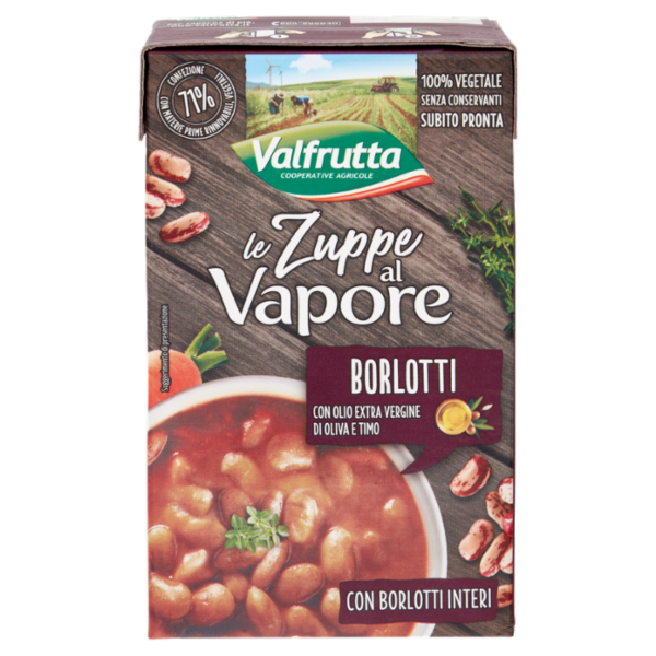Valfrutta le Zuppe a Vapore Borlotti con Olio Extra Vergine di Oliva e Timo 500 g