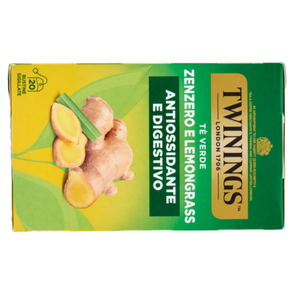Twinings Zenzero e Lemongrass Tè Verde aromatizzato Antiossidante e Digestivo 20 filtri The 40 g