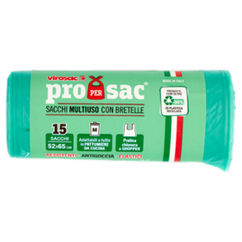 Virosac Propersac Sacchi Multiuso Con Bretelle Delicato Profumo Di Pino 52x65 Cm M 30 Litri 15 Pz