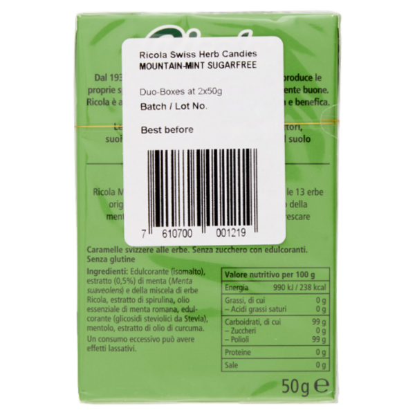 Ricola Menta di Montagna Senza Zucchero 2 x 50 g
