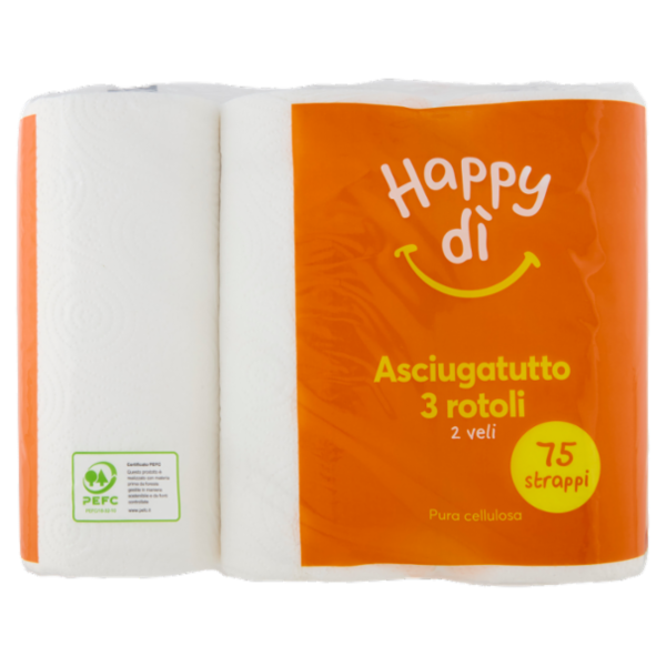 Happy dì Asciugatutto 2 Veli 75 Strappi 3 Rotoli