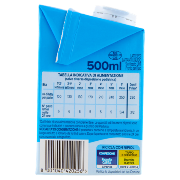 nipiol latte per lattanti dalla nascita a 12 mesi 500 ml