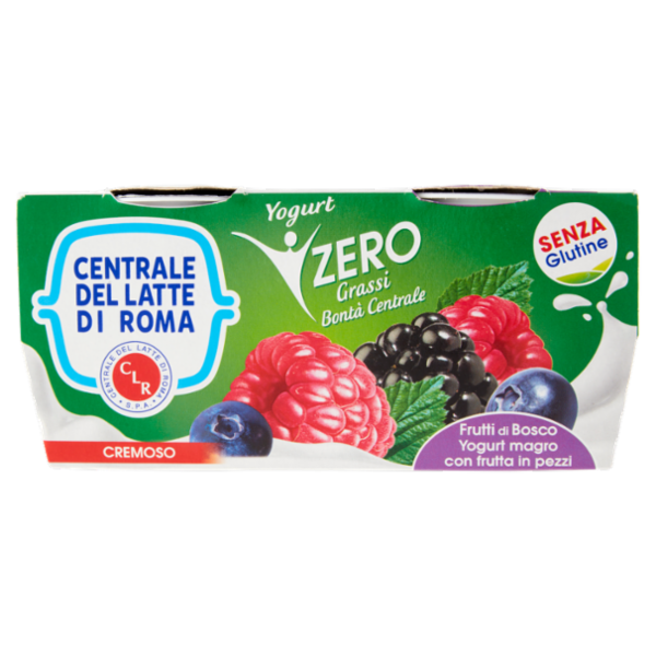 Centrale del Latte di Roma Zero Grassi Frutti di Bosco Yogurt Magro con frutta in pezzi 2 x 125 g