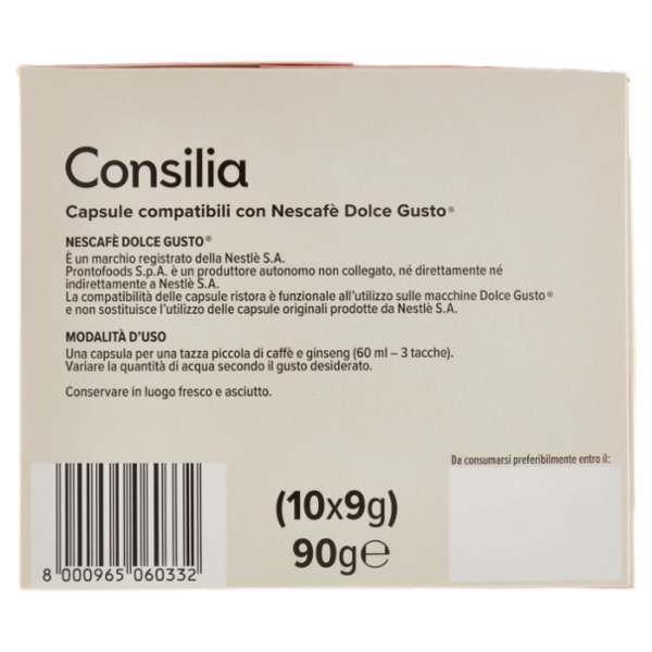 Consilia Caffè e Ginseng Espresso in Capsule Compatibili Dolce Gusto 10 pezzi