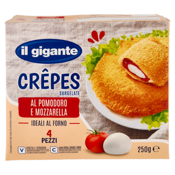 IL GIGANTE Crêpes Surgelate al Pomodoro e Mozzarella 4 Pezzi 250 g