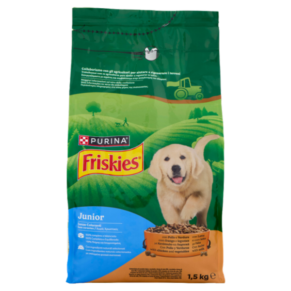 PURINA FRISKIES Junior con Pollo e Verdure e con Latte 1,5 kg