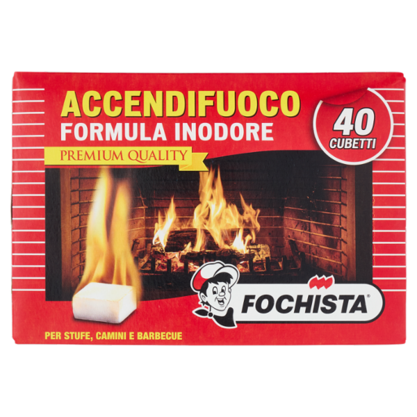 Fochista Accendifuoco Formula Inodore Premium Quality per Stufe, Camini e Barbecue Cubetti 40 pz